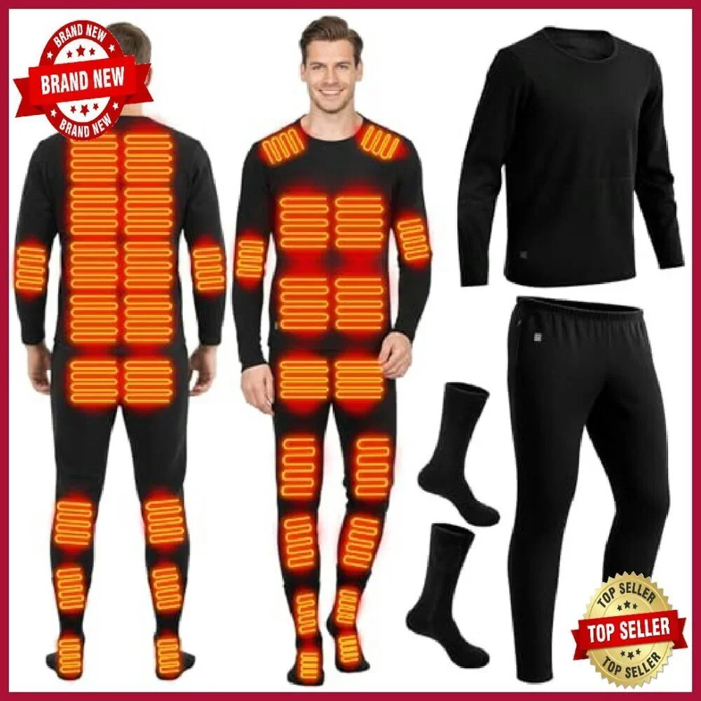 USB Heated Thermal Underwear & Socks Set Men's Large Winter Outdoor